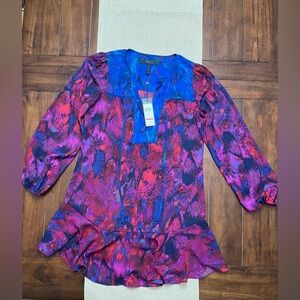 ❤️ BCBGMAXAZRIA vintage cocktail Vibrant Multicolor Long Sleeve Dress